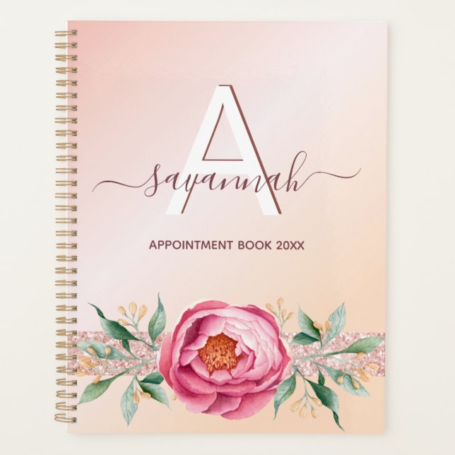 Monogram Rose Gold Rosa Glitzer-Termine Planer (Vorderseite)