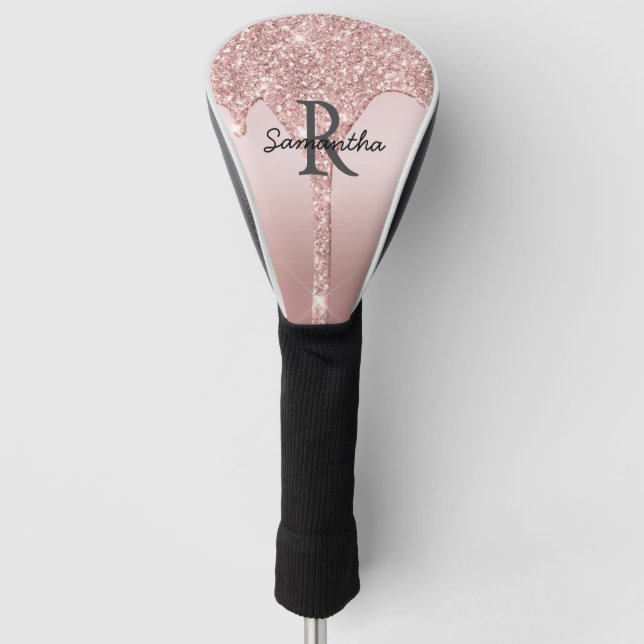 Monogram Rose Gold Tropfen Glitzer Rosa Trendy Golf Headcover (Vorderseite)