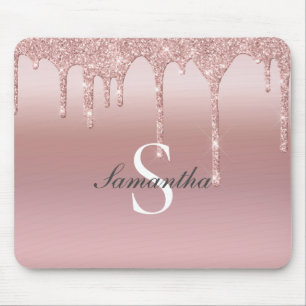 Monogram Rose Gold Tropfen Glitzer Rosa Trendy Mousepad