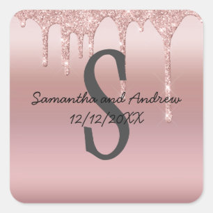 Monogram Rose Gold Tropfen Glitzer Rosa Trendy Quadratischer Aufkleber