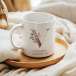 Monogram Rose Gold Watercolor Blume Letter V Kaffeetasse<br><div class="desc">Monogram Rose Gold Watercolor Blume Letter V</div>