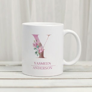 Monogram Rose Gold Watercolor Blume Letter Y Kaffeetasse