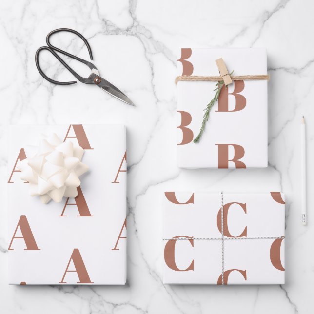 Monogram Rose, goldfarbener Brauch Geschenkpapier Set (Vorderseite)