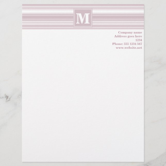 Monogram-Rose-Quartz-Streifen Briefbogen (Vorderseite)