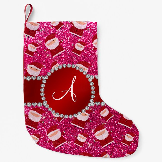 Monogram Rose Rosa Glitzer Weihnachtslieder Kleiner Weihnachtsstrumpf (Vorderseite)