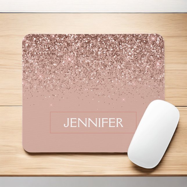Monogram Rose Rose Gold Glitzer & Sparkline Mousepad (Von Creator hochgeladen)