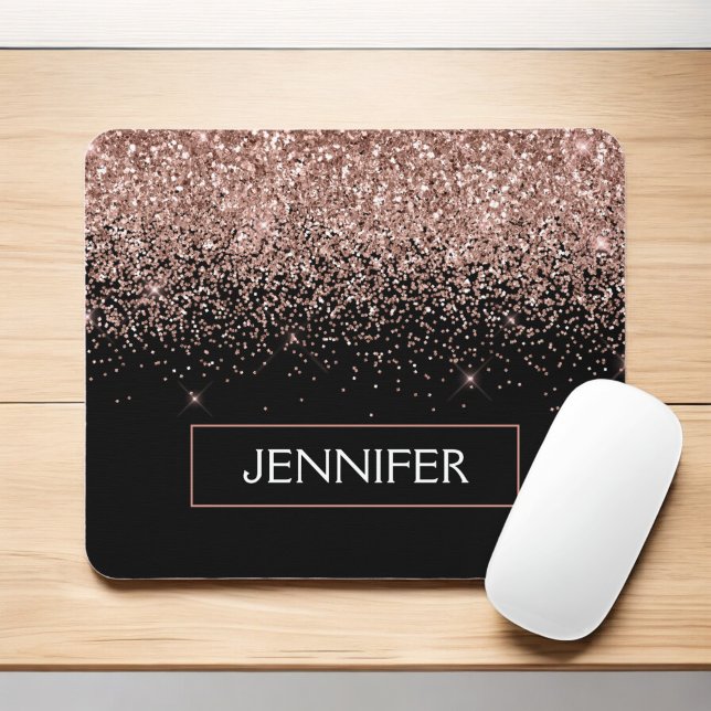 Monogram Rose Rose Gold Glitzer & Sparkline Mousepad (Von Creator hochgeladen)