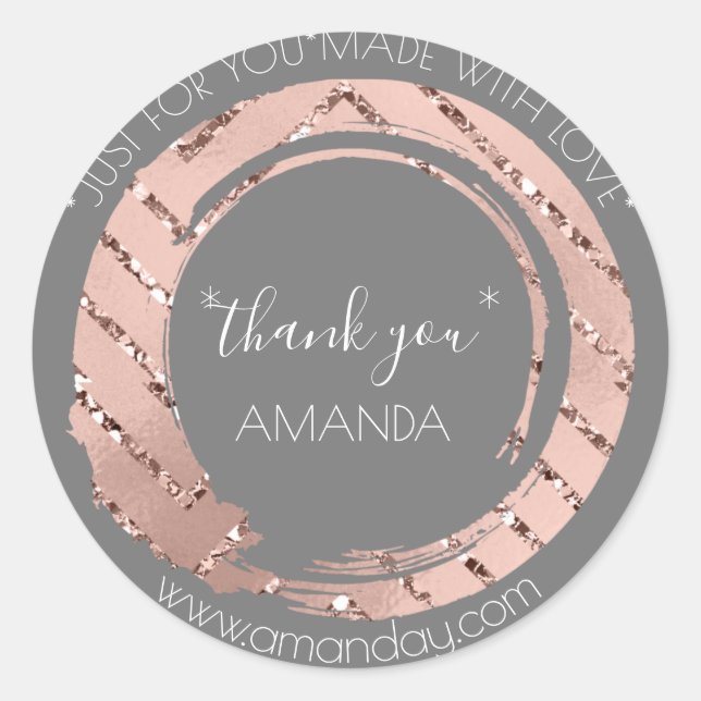 Monogram-Rose Vielen Dank Web-Boutique Shop Grau Runder Aufkleber (Vorderseite)