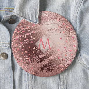 Monogram ROSEGOLD Metallic Foil Confetti Look Button