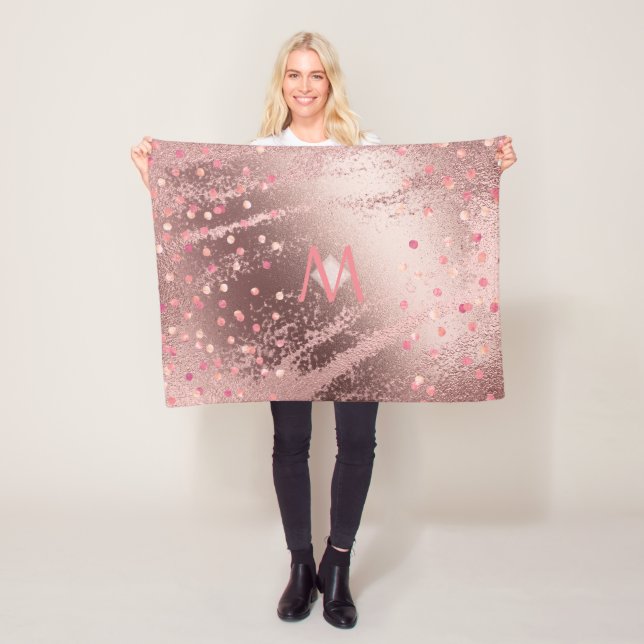 Monogram ROSEGOLD Metallic Foil Confetti Look Fleecedecke (Beispiel)