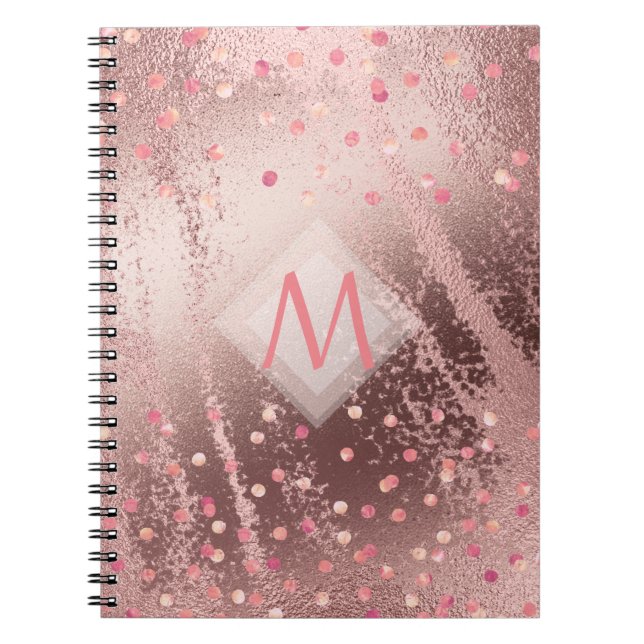 Monogram ROSEGOLD Metallic Foil Confetti Look Notizblock (Vorderseite)