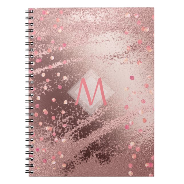 Monogram ROSEGOLD Metallic Foil Confetti Look Notizblock (Vorderseite)