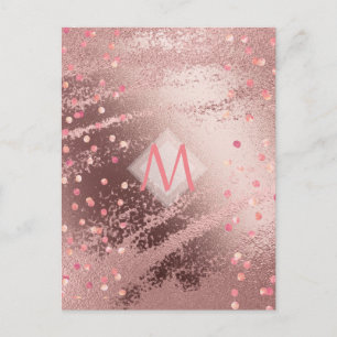 Monogram ROSEGOLD Metallic Foil Confetti Look Postkarte