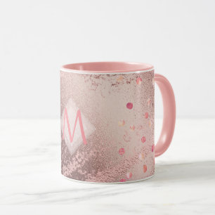 Monogram ROSEGOLD Metallic Foil Confetti Look Tasse