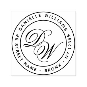 Monogram Round-Rücksendeadresse Elegante Calligrap Permastempel
