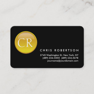Monogram Rounded Corner Black Yellow Business Card Visitenkarte