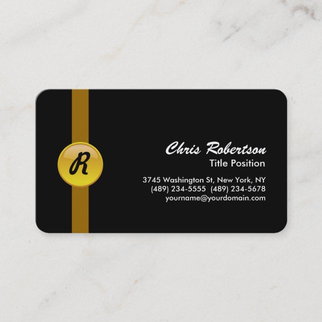 Monogram Rounded Corner Black Yellow Business Card Visitenkarte (Vorderseite)