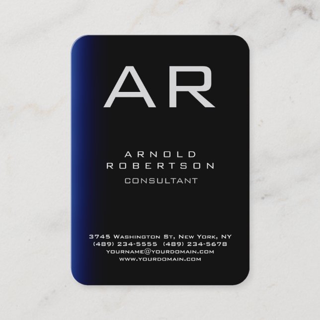 Monogram Rounded Corner Blue Black Business Card Visitenkarte (Vorderseite)