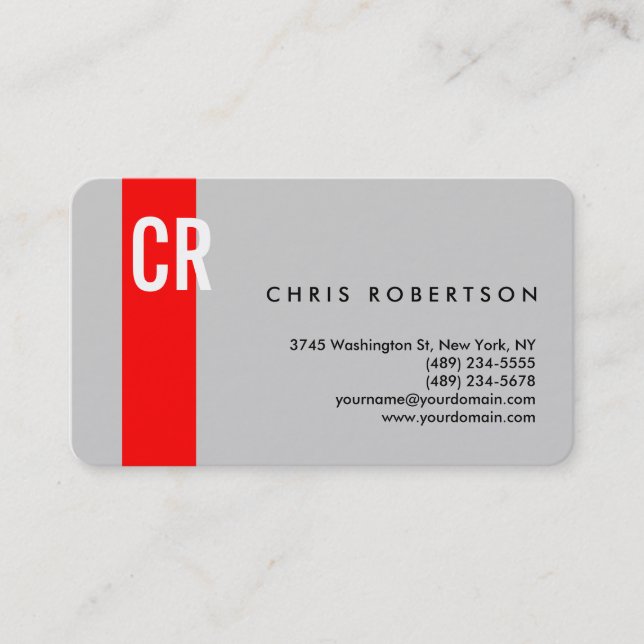 Monogram Rounded Corner Gray Red Business Card Visitenkarte (Vorderseite)