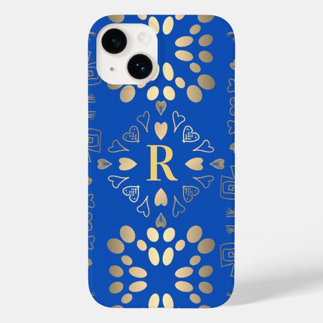 Monogram Royal Blue Gold Muster Case-Mate iPhone Hülle (Rückseite)