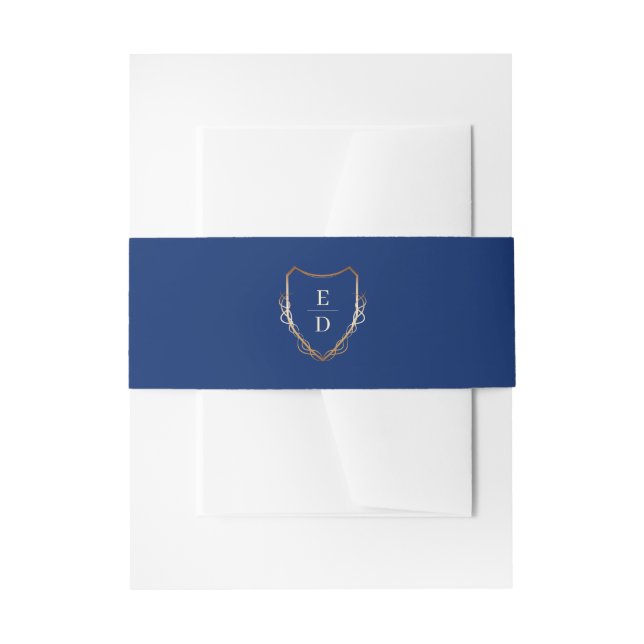 Monogram Royal Blue Golden Elegant Einladungsbanderole (Vorderseite Beispiel)