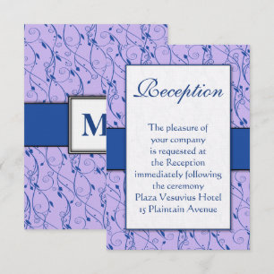 Monogram Royal Blue Lilac Swirl Wedding Einladung