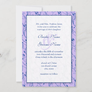 Monogram Royal Blue Lilac Swirl Wedding Invite Einladung
