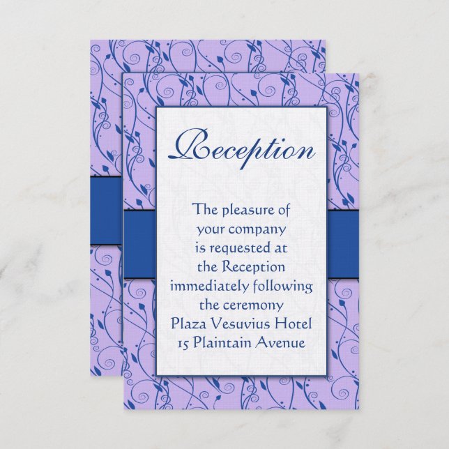 Monogram Royal Blue Lilac Swirl Wedding Reception Einladung (Vorne/Hinten)
