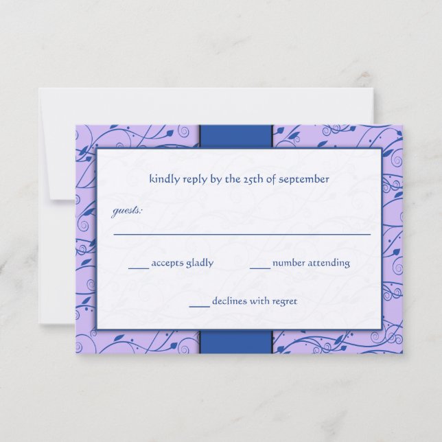 Monogram Royal Blue Lilac Swirl Wedding RSVP Einladung (Vorderseite)