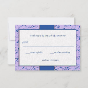 Monogram Royal Blue Lilac Swirl Wedding RSVP Einladung