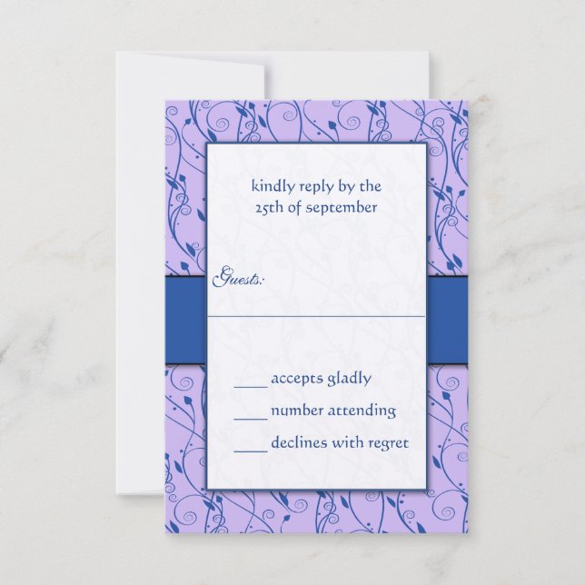 Monogram Royal Blue Lilac Swirl Wedding RSVP Einladung (Vorderseite)