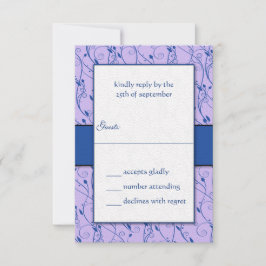 Monogram Royal Blue Lilac Swirl Wedding RSVP Einladung