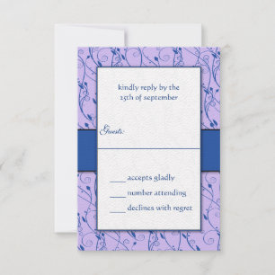 Monogram Royal Blue Lilac Swirl Wedding RSVP Einladung