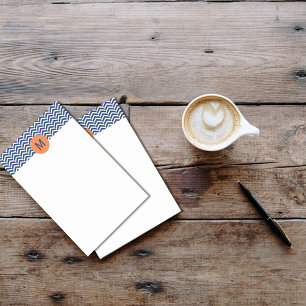 Monogram Royal Blue mit Orange Zickzack Pattern Post-it Klebezettel