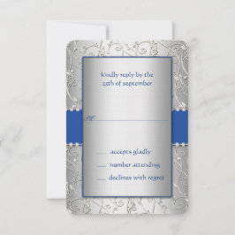 Monogram Royal Blue Silver Swirl Wedding RSVP Karte