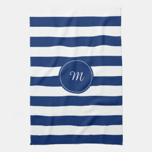 Monogram Royal Blue Striping Geschirrtuch