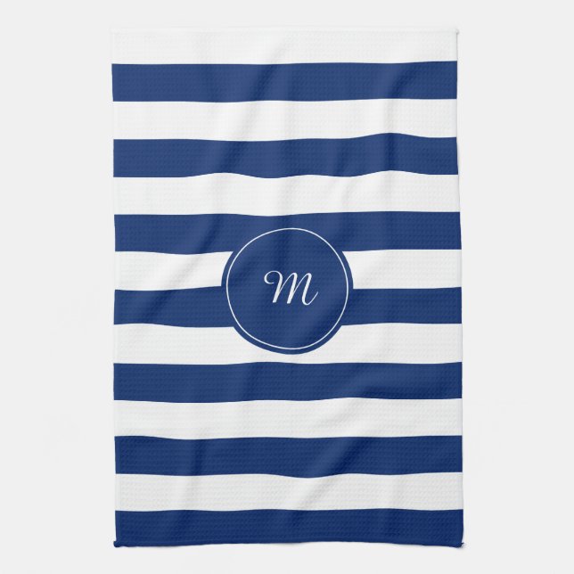 Monogram Royal Blue Striping Geschirrtuch (Vertikal)