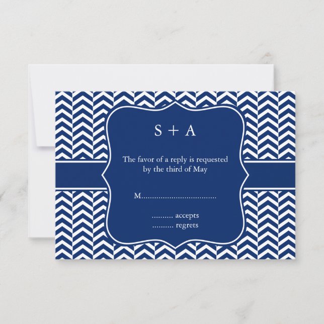 Monogram Royal Blue Zickzack Pattern Wedding RSVP (Vorderseite)