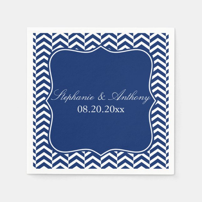 Monogram Royal Blue Zickzack Pattern Wedding Serviette (Vorderseite)
