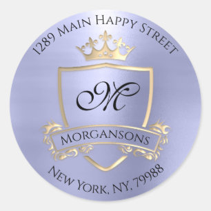 Monogram Rücksendeadresse Crown Royal Gold Blue Runder Aufkleber