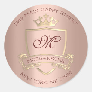 Monogram Rücksendeadresse Crown Royal Gold VIP Ros Runder Aufkleber
