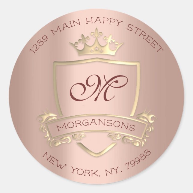 Monogram Rücksendeadresse Crown Royal Gold VIP Ros Runder Aufkleber (Vorderseite)