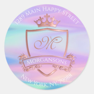 Monogram Rücksendeadresse Crown Royal Holographic Runder Aufkleber