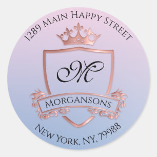 Monogram Rücksendeadresse Crown Royal Smoky Blue B Runder Aufkleber