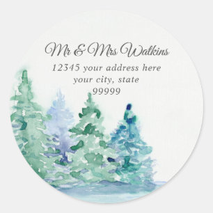 Monogram Rücksendeadresse Mountain Lake n Pine Tre Runder Aufkleber