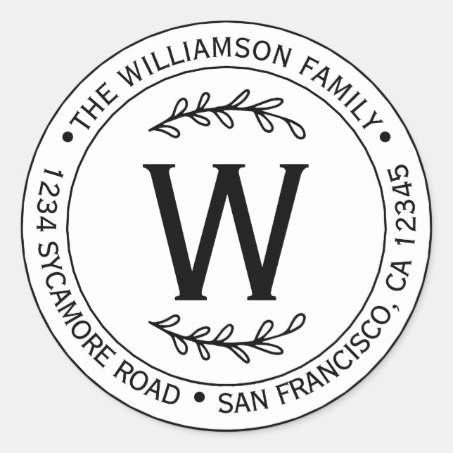 Monogram Rücksendeadresse Runder Aufkleber (Vorderseite)