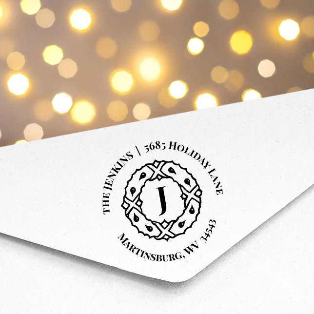 Monogram Rücksendeadresse Weihnachtskautschuk Brie Gummistempel (Von Creator hochgeladen)