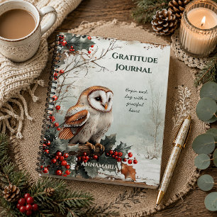 Monogram Rustic Barn Owl Dankbarkeits-Tagebuch    Notizblock