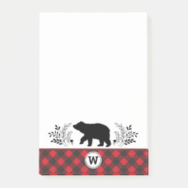 Monogram Rustic Bear Buffalo Kariert Post-it Klebezettel