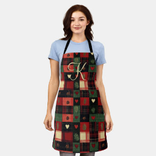 Monogram Rustic Country Red Green Kariert Hearts Schürze